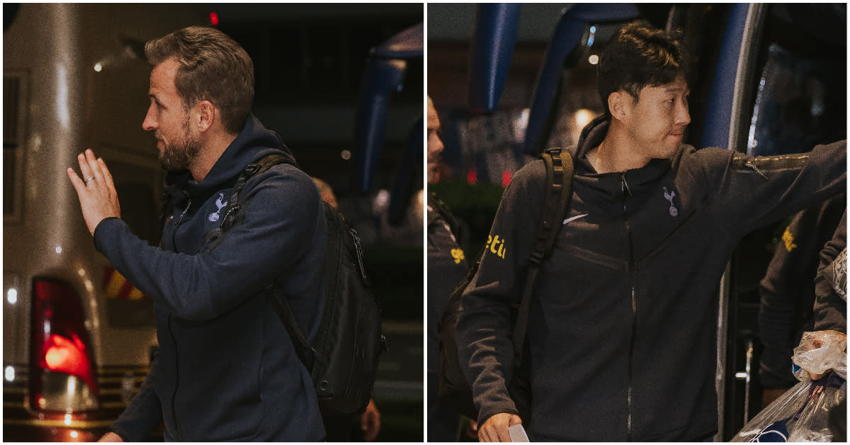 Tottenham stars Harry Kane (left) and Son Heung-min wave towards their fans upon arrival in Singapore. (PHOTO: Singapore Festival of Football Driven by CDG Zig)