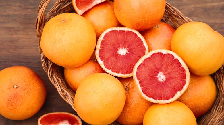 Red grapefruits in basket