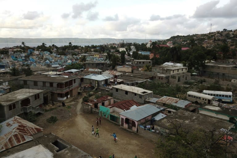 Aerial view of the city of Port-de-Paix, on October 7, 2018 after a 5.9 magnitude earthquake that killed at least 15 people