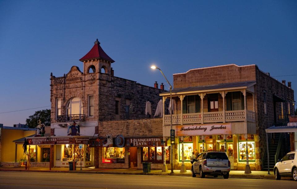 <p>German immigrant settlers founded this town in 1846, which is why it's known for its mix of <a href="https://www.visitfredericksburgtx.com/" rel="nofollow noopener" target="_blank" data-ylk="slk:German heritage with Texan hospitality" class="link ">German heritage with Texan hospitality</a> (an unbeatable combination). Throughout the town you'll find tons of specialty shops and biergartens.</p>