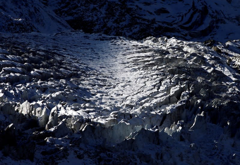 FILE PHOTO: Seracs are pictured at the Bossons glacier in the Mont-Blanc massif on a sunny autumn day in Chamonix