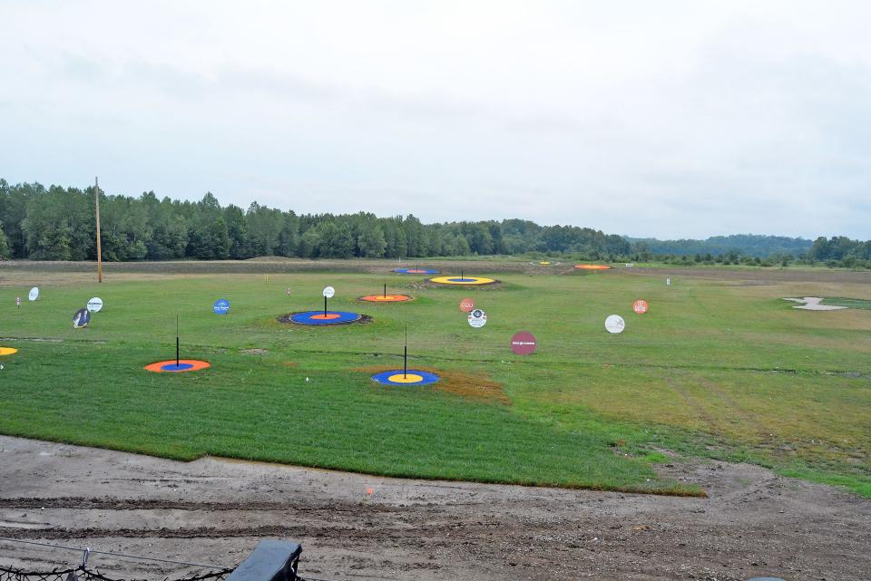 Various targets guests can shoot for at the new TopTracer covered driving range at Midway Golf and Games. 
