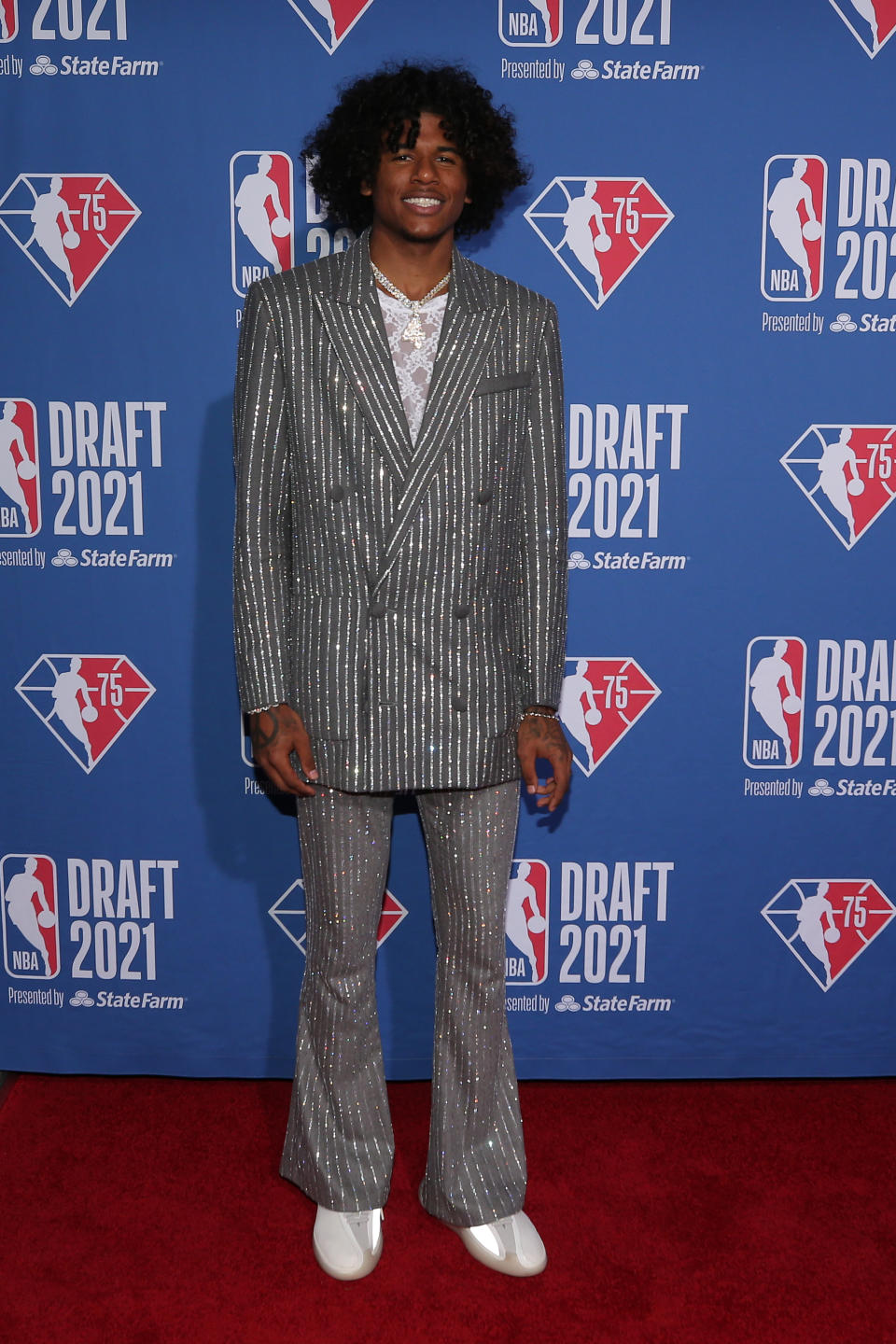 Jalen Green (G League Ignite) arrives on the red carpet before the 2021 NBA draft at Barclays Center. (Brad Penner/USA TODAY Sports)