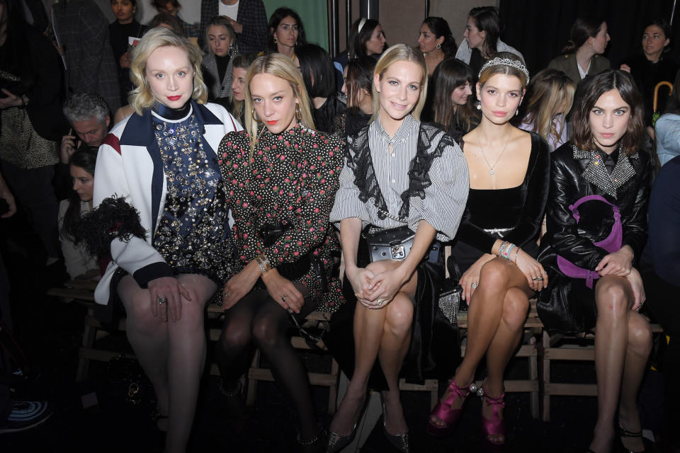 Gwendoline Christie, Chloe Sevigny, Poppy Delevingne, Pixie Geldof and Alexa Chung at the Miu Miu February 2019 show during Paris Fashion Week