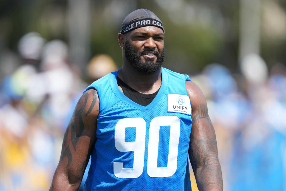 Former Chicago Bears and Los Angeles Chargers defensive lineman Andrew Brown (90) during training camp.