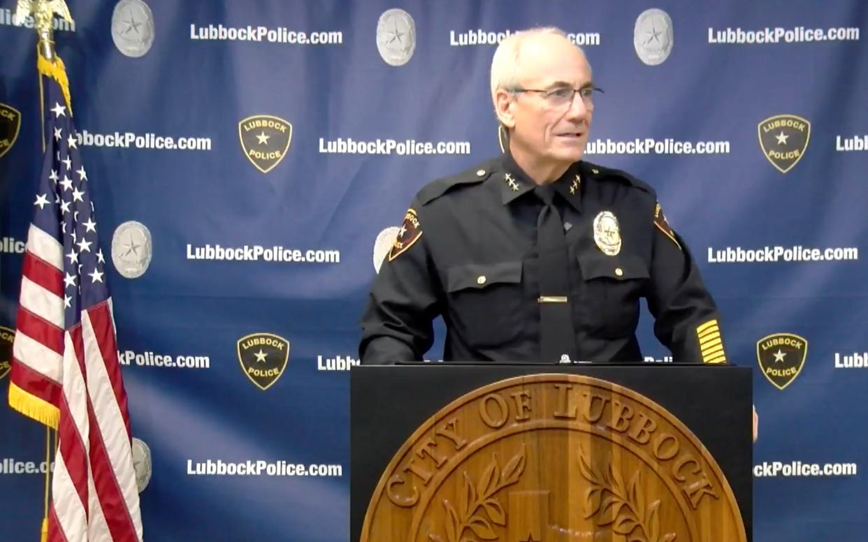 Interim Lubbock police chief Gregory Rushin speaks to members of the media during a press conference as seen on Facebook Live, Thursday, Oct. 19, 2023.