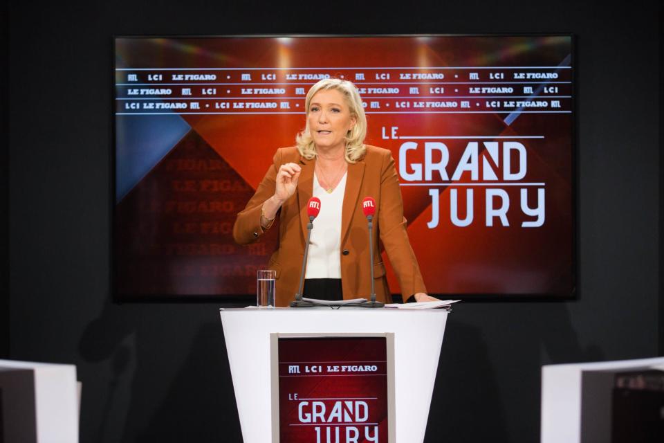 La leader du Rassemblement National Marine Le Pen invitée du Grand Jury RTL LCI Le Figaro le 25 octobre 2020 - Nicolas Kovarik/Agence 1827/RTL