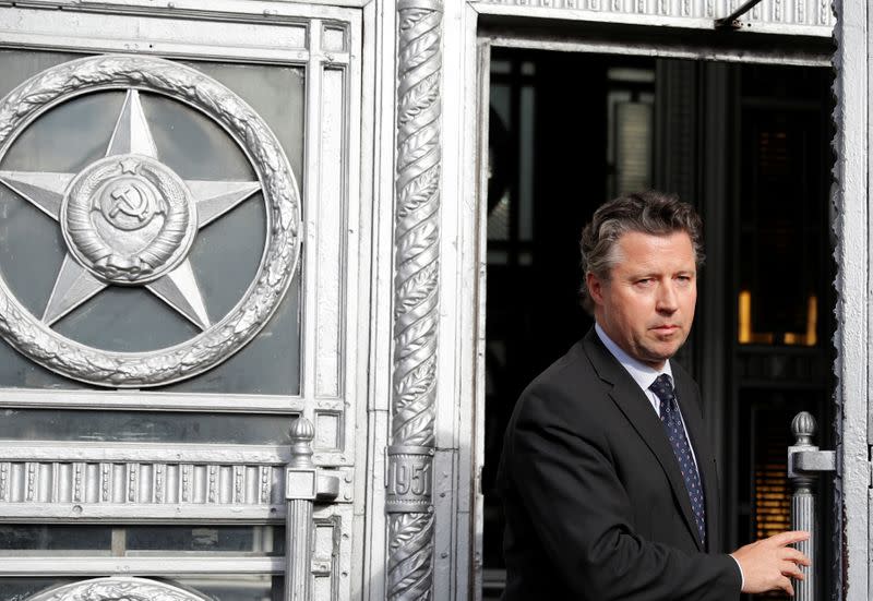 Ambassador of Germany to Russia Geza Andreas von Geyr is seen outside the Russian Foreign Ministry in Moscow