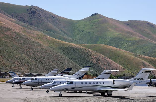Private jets are seen at Friedman Memorial Airport ahead of an exclusive finance and technology conference in Sun Valley, Idaho.