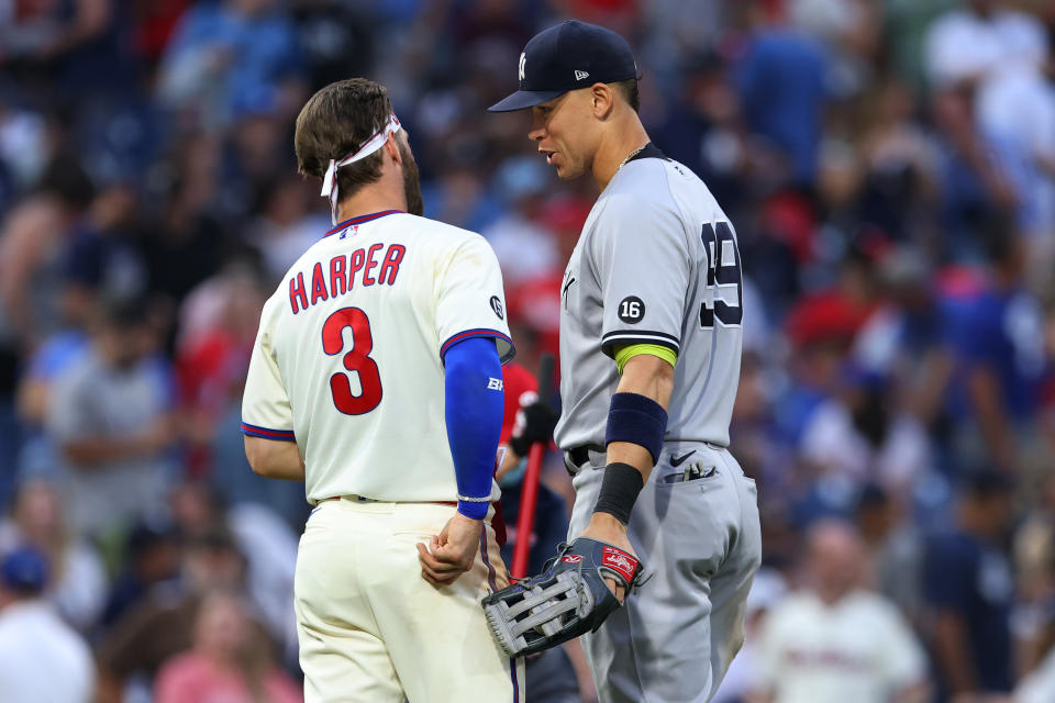 Judge and Harper during a game in 2021. (Rich Schultz/Getty Images)