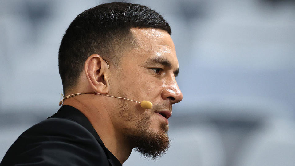 Sonny Bill Williams is pictured here during commentary duties for Channel Nine.