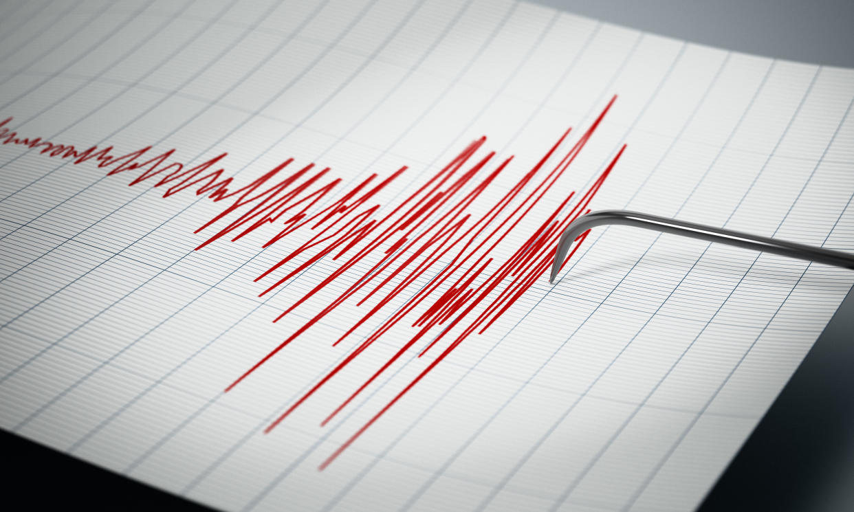 Seismograph recording the seismic activity of an earthquake.