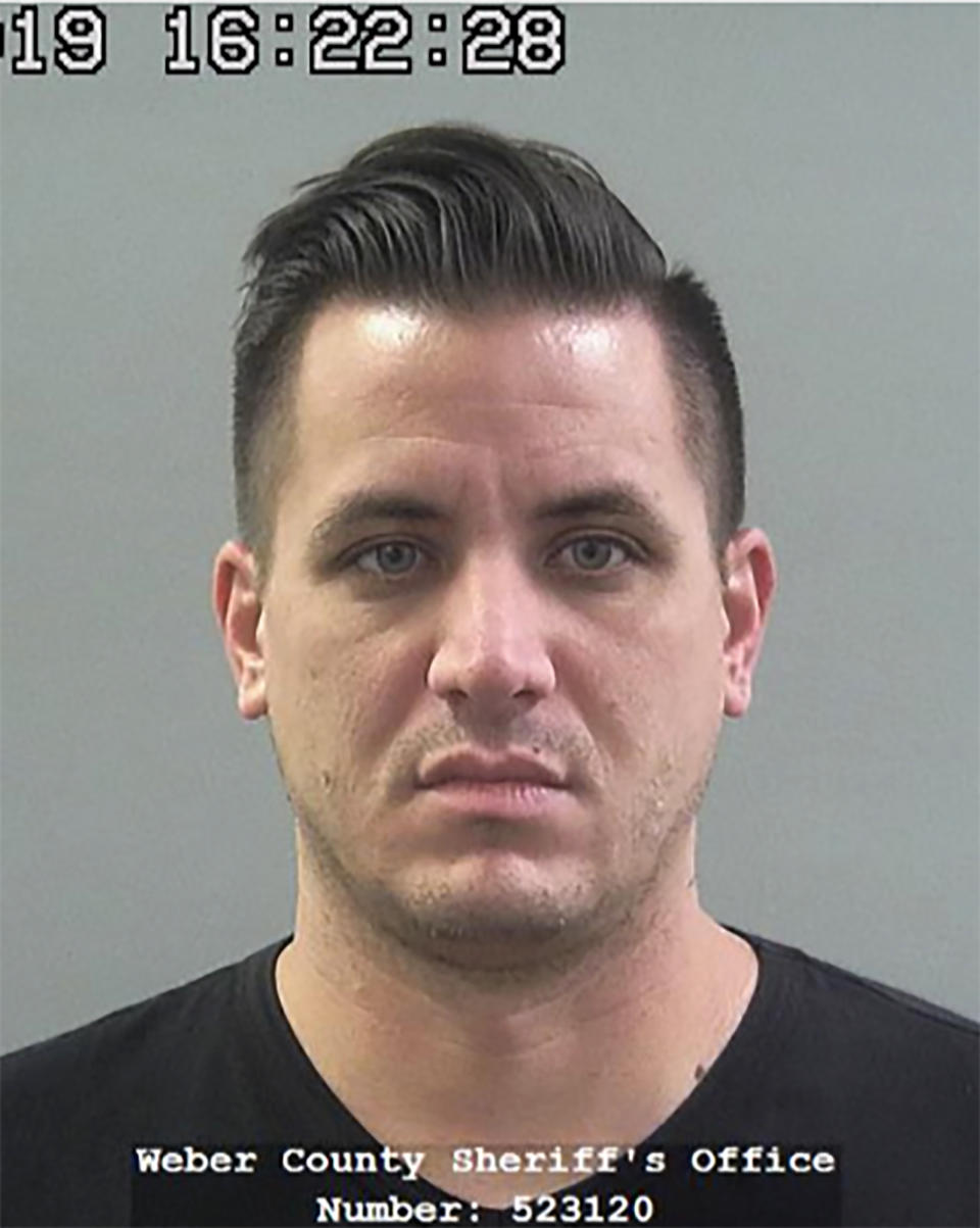 This 2019 photo provided by the Weber County Sheriff's Office shows inmate Kaleb Wiewandt. Wiewandt, who was behind bars for bank fraud escaped from a Utah jail Tuesday night by posing as a fellow inmate whose time had come to be released, authorities said Wednesday, Feb. 26, 2020. Wiewandt was allowed to leave the jail in Ogden, Utah, because staff thought he was inmate Matthew Belnap, who helped him carry out the plan, said Weber County Sheriff's Lt. Joshua Marigoni.( Weber County Sheriff's Office via AP)