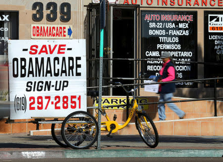 An insurance store advertises Obamacare in San Ysidro, California, U.S., January 25, 2017. REUTERS/Mike Blake