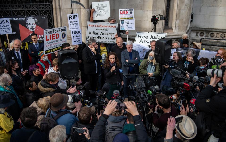 Stella Morris, partner of Julian Assange, outside the Royal Courts of Justice during the appeal hearing - Chris J Ratcliffe/Getty Images