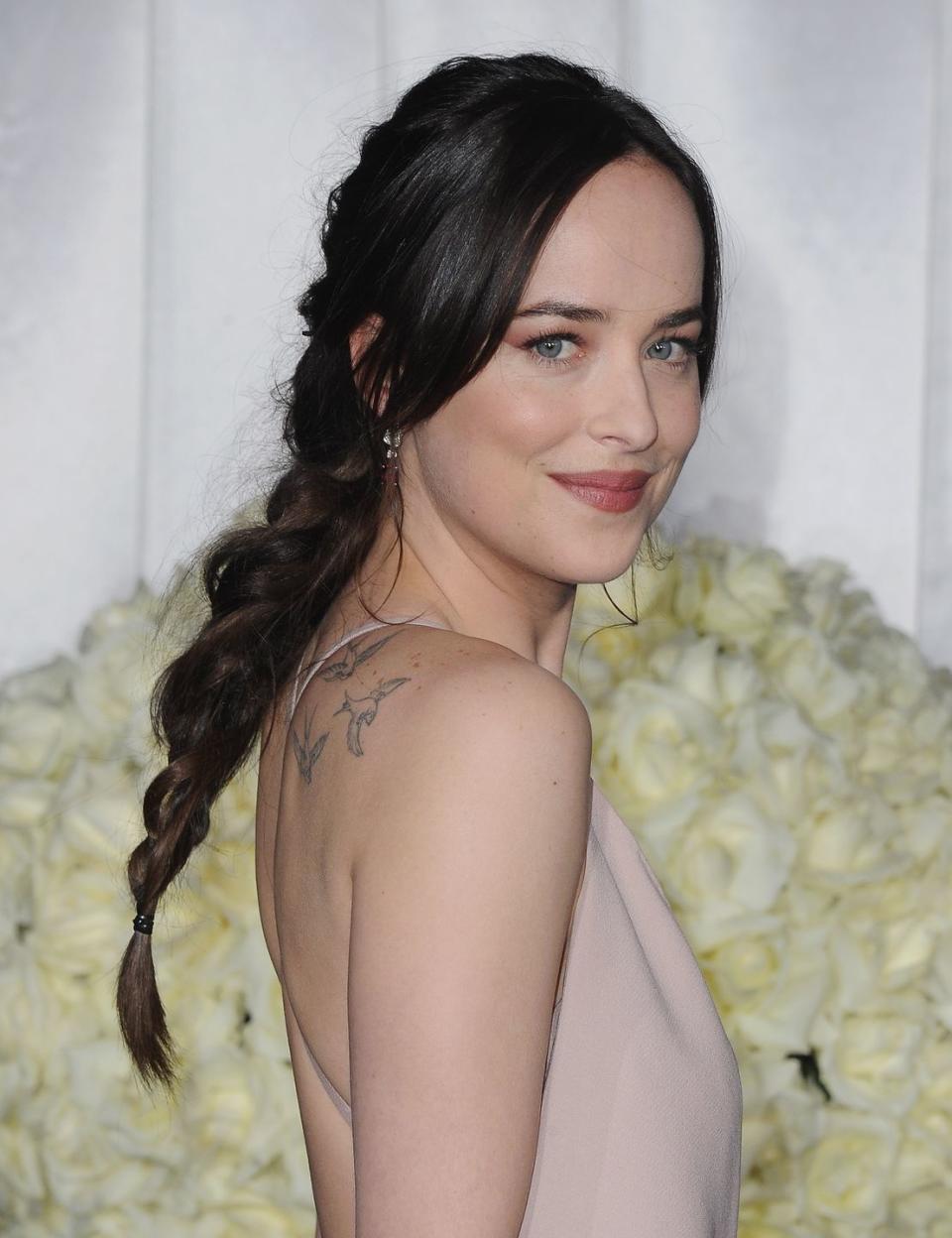 dakota johnson 2023 fashion plunging nude gown