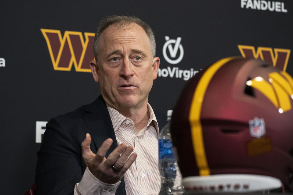 Washington Commanders managing partner Josh Harris speaks during an NFL football news conference at Commanders Park in Ashburn, Va., Monday, Feb. 5, 2024. (AP Photo/Manuel Balce Ceneta)