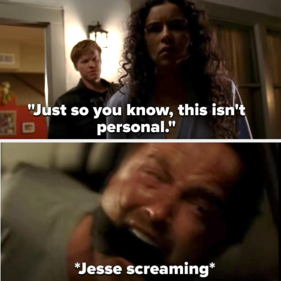 Todd tells Andrea it's nothing personal then shoots her as Jesse watches from the car screaming