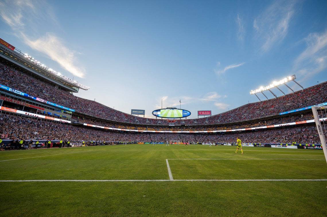 Soccer fans packed GEHA Field at Arrowhead Stadium to watch the game between Sporting Kansas City and Inter Miami on Saturday, April 13, 2024, in Kansas City.