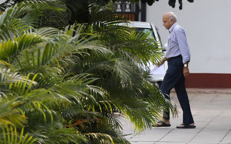 FILE PHOTO: Minister of State for External Affairs Mobashar Jawed Akbar walks inside his residence in New Delhi,, October 14, 2018. REUTERS/Anushree Fadnavis/File Photo