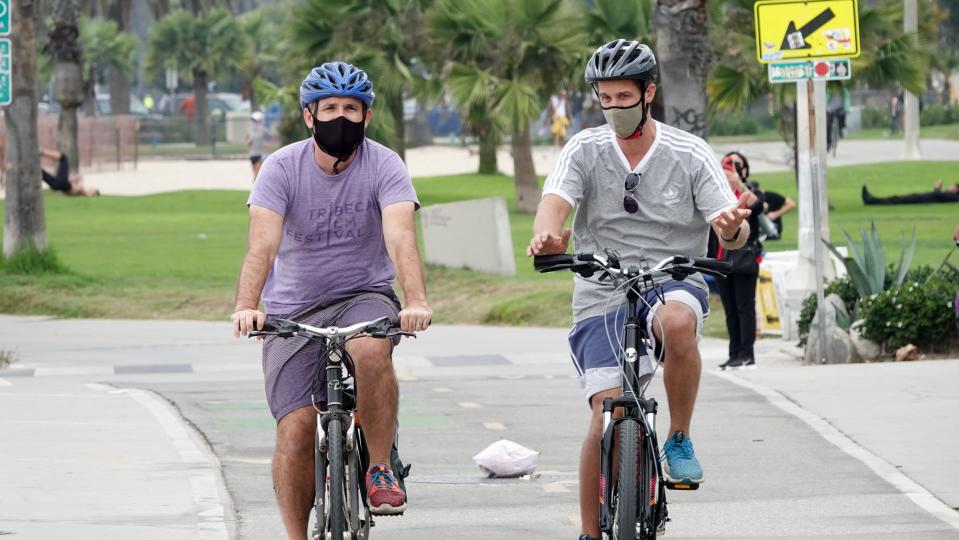 Alex Kruglov and Jeremy Welt take a bike meeting in Venice, California as an alternative to the Hollywood lunch