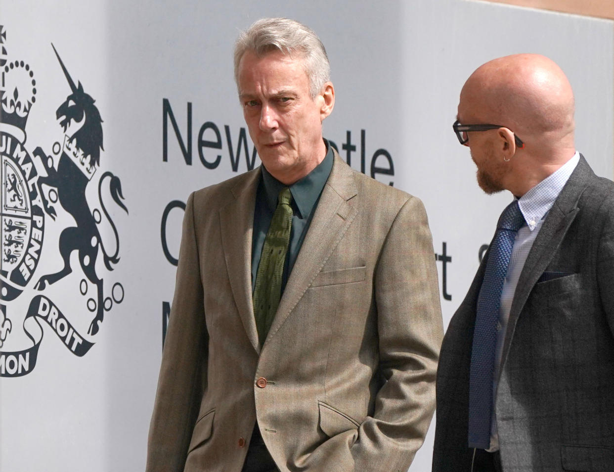 Actor Stephen Tompkinson (left) leaves Newcastle Crown Court after he was found not guilty of inflicting grievous bodily harm by punching a drunk man who was making noise outside his house. Picture date: Thursday May 11, 2023. (Photo by Owen Humphreys/PA Images via Getty Images)