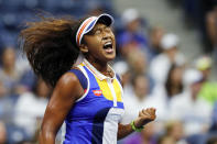 <p>Naomi Osaka of Japan reacts against Angelique Kerber of Germany during their first round Women’s Singles match on Day Two of the 2017 US Open at the USTA Billie Jean King National Tennis Center on August 29, 2017 in the Flushing neighborhood of the Queens borough of New York City. (Photo by Elsa/Getty Images) </p>