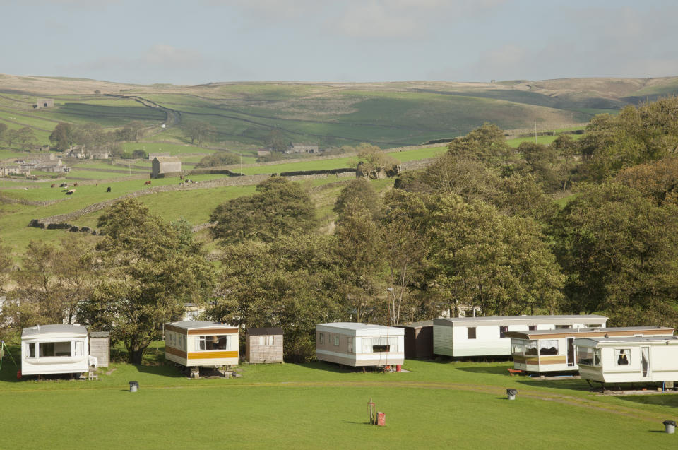 A small caravan site in the Yorkshire Dales National Park, North Yorkshire, England.