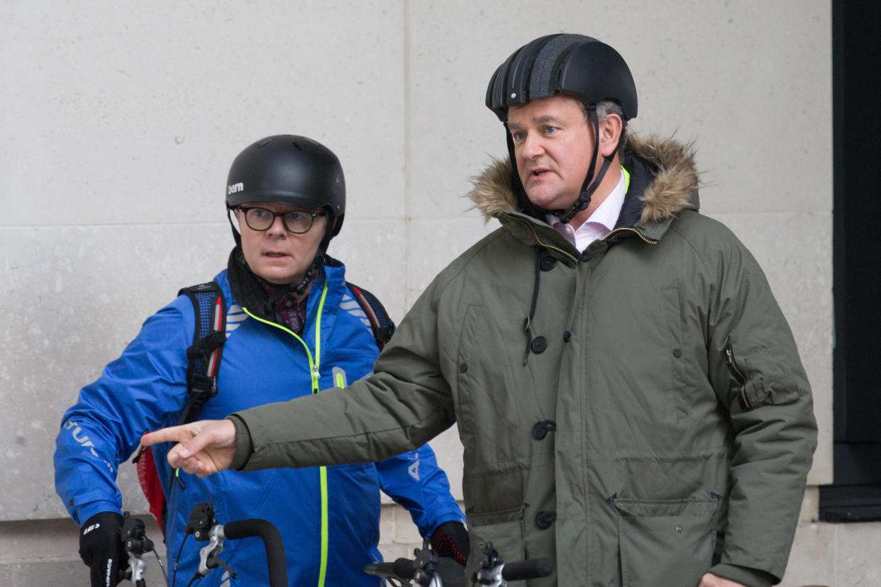 Scenes of BBC's W1A series 2 being filmed at Broadcasting House in Portland Place  Featuring: Jason Watkins, Hugh Bonneville Where: London, United Kingdom When: 30 Jan 2015 Credit: Mario Mitsis/WENN.com