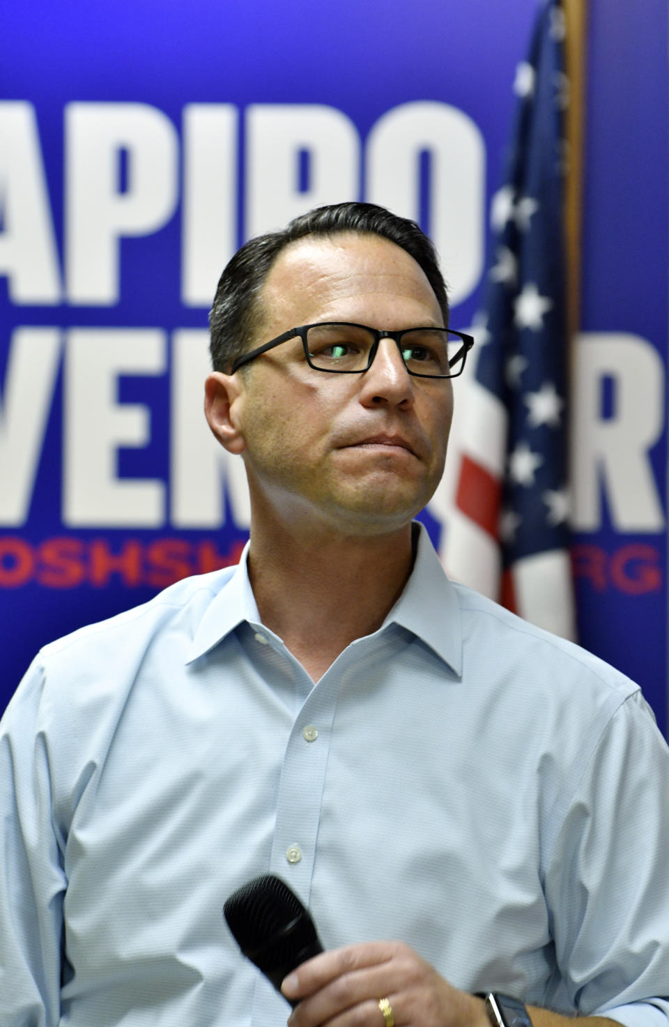 Josh Shapiro, Pennsylvania's Democratic nominee for governor, pauses while speaking at a campaign event at Adams County Democratic Party headquarters, Sept. 17, 2022, in Gettysburg, Pa. (AP Photo/Marc Levy)