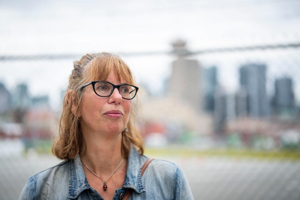 Fiona York is seen at CRAB park where a proposed tiny homes living situation in the parking lot would possibly house many of the residents in Vancouver, B.C. on August 8, 2023. 