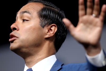 2020 Democratic U.S. presidential candidate and former HUD Secretary Julian Castro speaks during the Presidential Gun Sense Forum in Des Moines