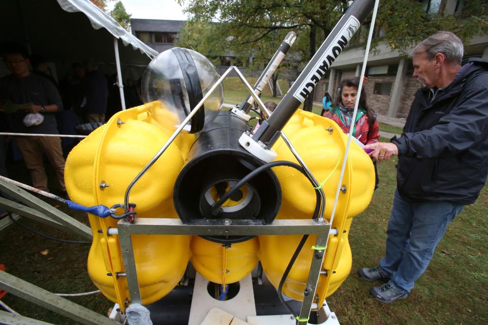 An underwater vehicle is displayed during the open house at Lamont-Doherty Earth Observatory in Palisades Oct. 11, 2014.