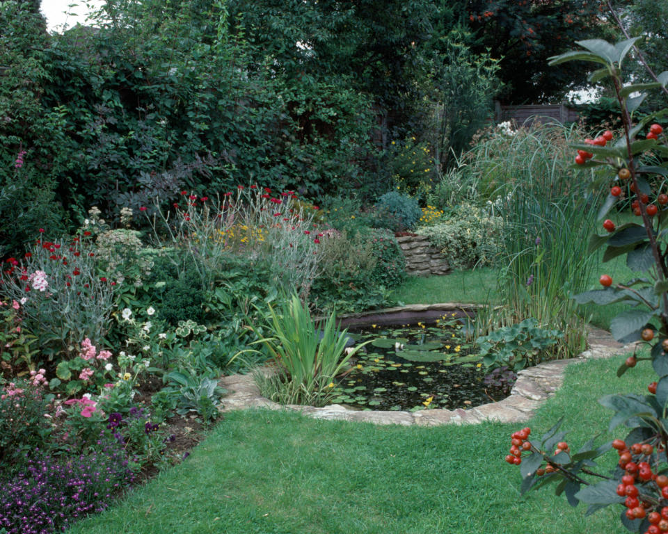 7. Mark out a garden pond with paved edging