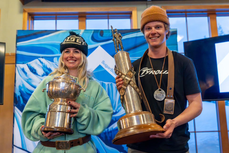 2024 Silver Belt winners Elena Messner and JR Rollins pose for photos<p>Credit: Sugar Bowl Resort</p>