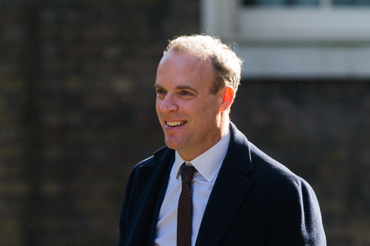 LONDON, UNITED KINGDOM - APRIL 18: Deputy Prime Minister, Lord Chancellor and Secretary of State for Justice Dominic Raab arrives in Downing Street to attend the weekly Cabinet meeting in London, United Kingdom on April 18, 2023. (Photo by Wiktor Szymanowicz/Anadolu Agency via Getty Images)