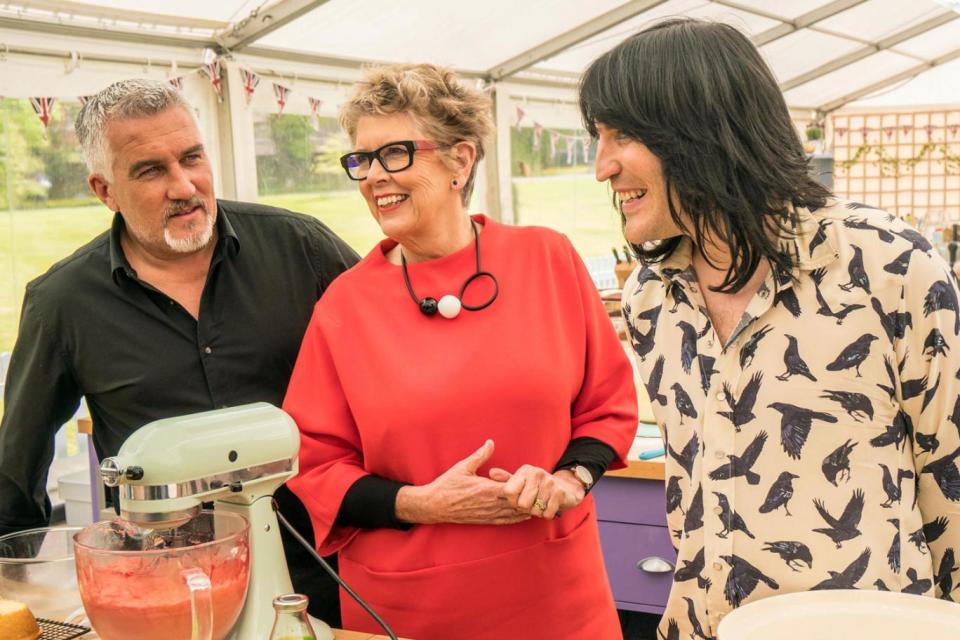 Pro baker: Paul Hollywood with Prue Leith and Noel Fielding on Bake Off (Channel 4)