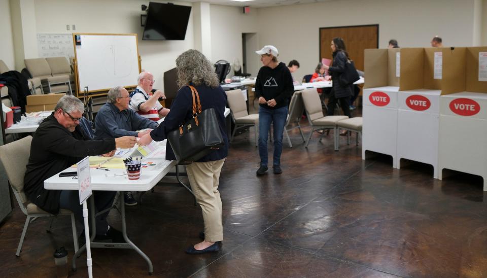 Voters arrive for precincts 355 and 356 at Edmond Church of Christ Tuesday, March 5, 2024.