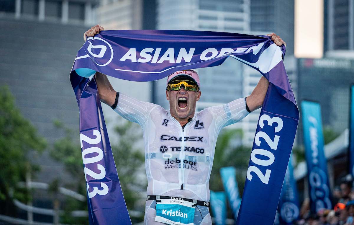 Norway's Kristian Blummenfelt wins the men's professional race of the inaugural PTO Asian Open. (PHOTO: Professional Triathletes Organisation)