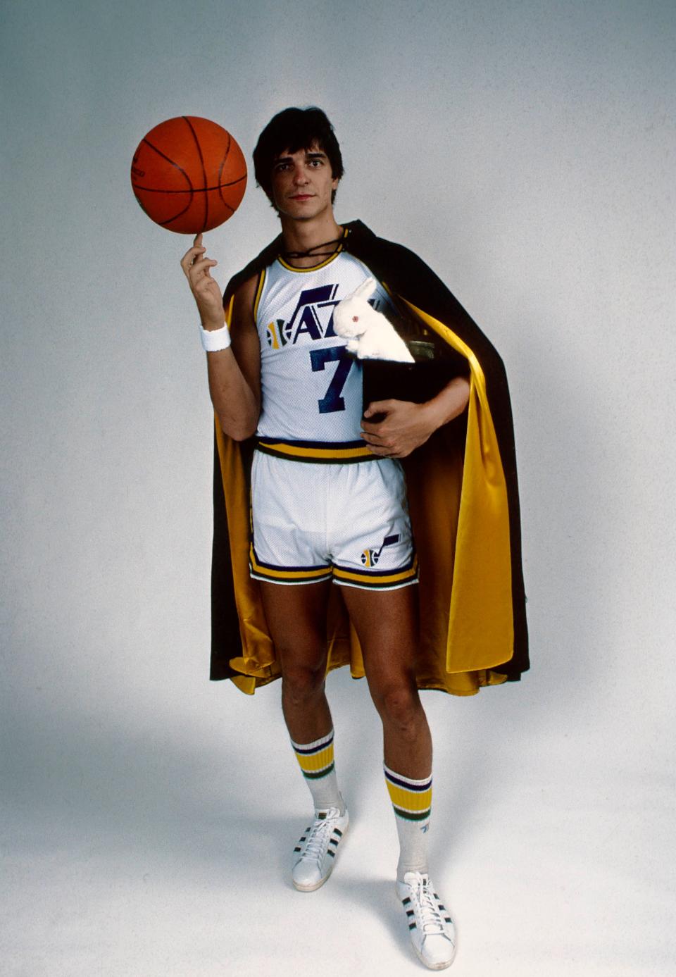 Utah Jazz guard Pete Maravich poses during a portrait session in New Orleans.
