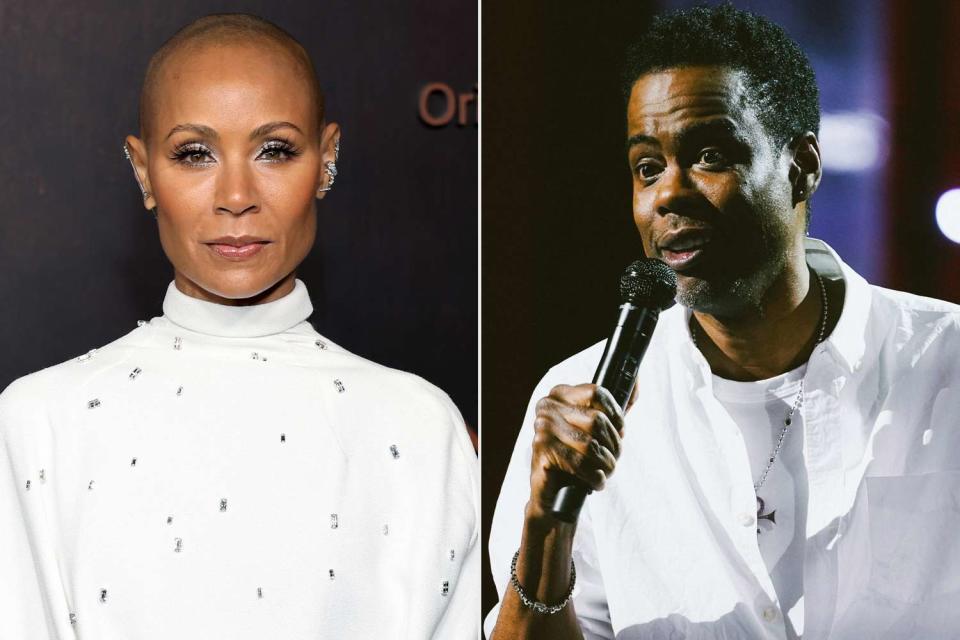 <p>Matt Winkelmeyer/Getty; Bichutsky/Netflix</p> Jada Pinkett Smith; Chris Rock during his "Selective Outrage" special