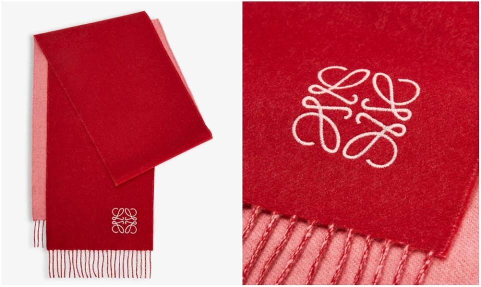 LOEWE Anagram-embroidered wool and cashmere-blend scarf