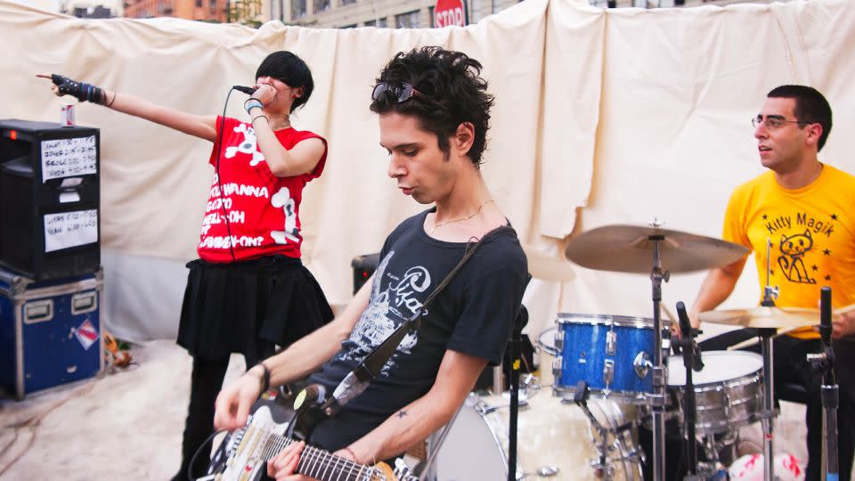 The Yeah Yeah Yeahs caught performing at the NY Parking Lot show in Williamsburg, New York, in 2002. - Piper Ferguson