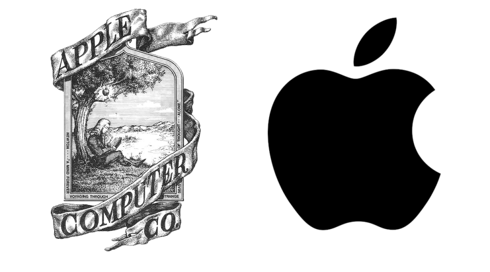 Le premier logo d'Apple et son actuel.