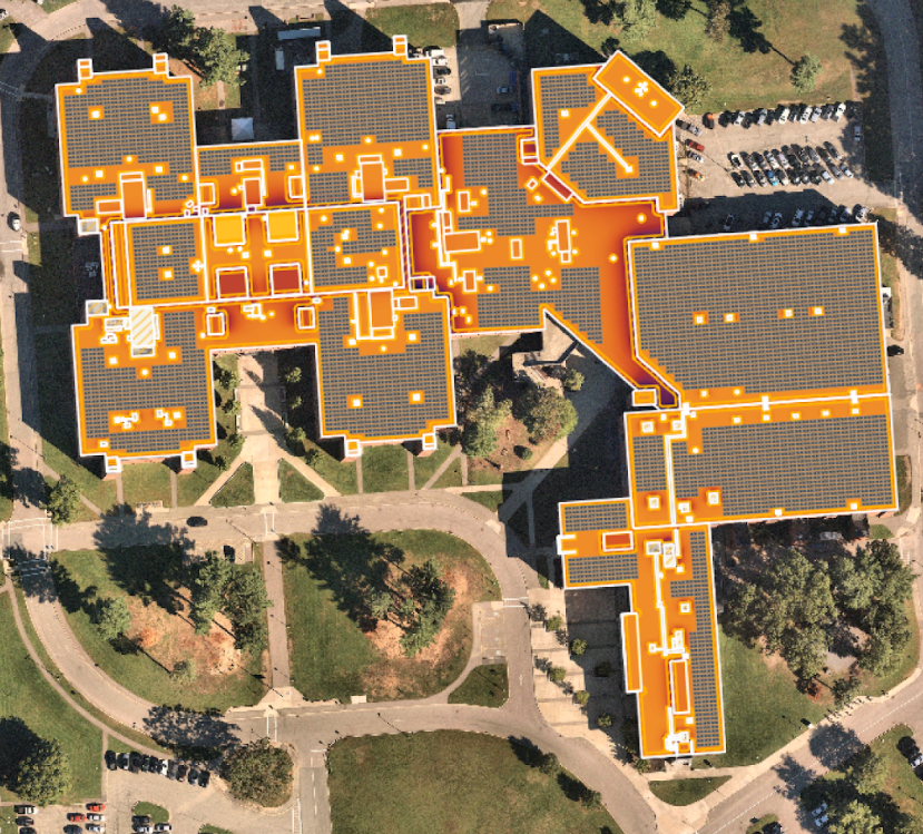 Digital illustration of Solar Assessment for the Taunton High School/John Parker Middle School Building