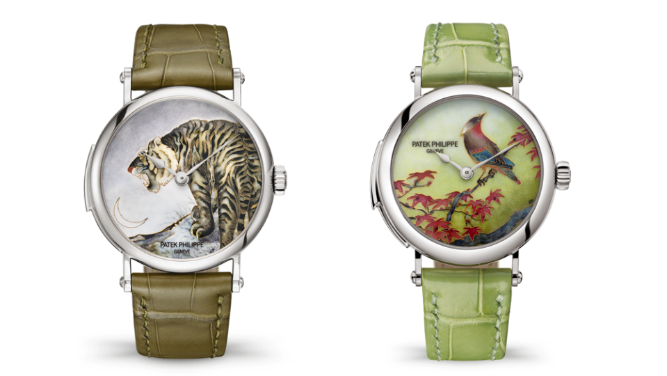 Patek Philippe Ref. 5538G-016 Tiger and Ref. 7000/50G-011 Bird on a Maple