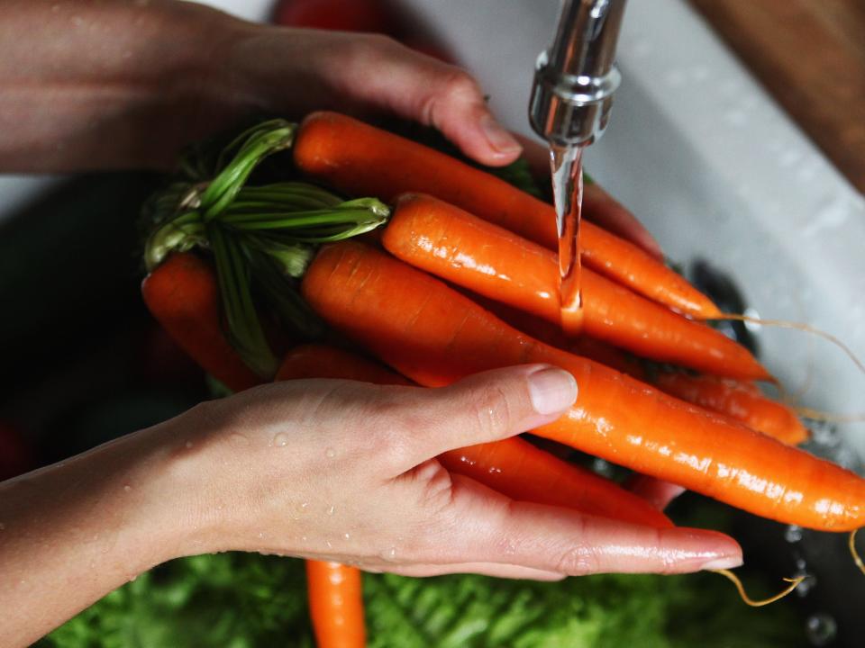 carrots being washed