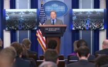 White House Press Secretary Sean Spicer delivers a statement in the Brady Briefing Room of the White House on January 21, 2017