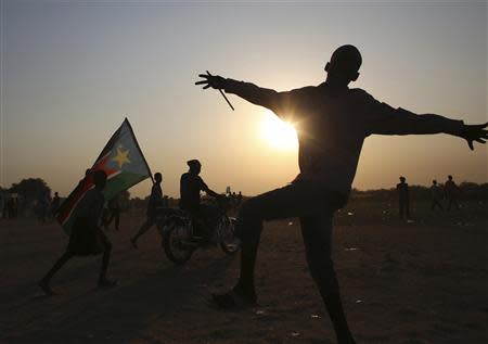 A man dances as he celebrates referendum results in Abyei October 31, 2013. REUTERS/Goran Tomasevic