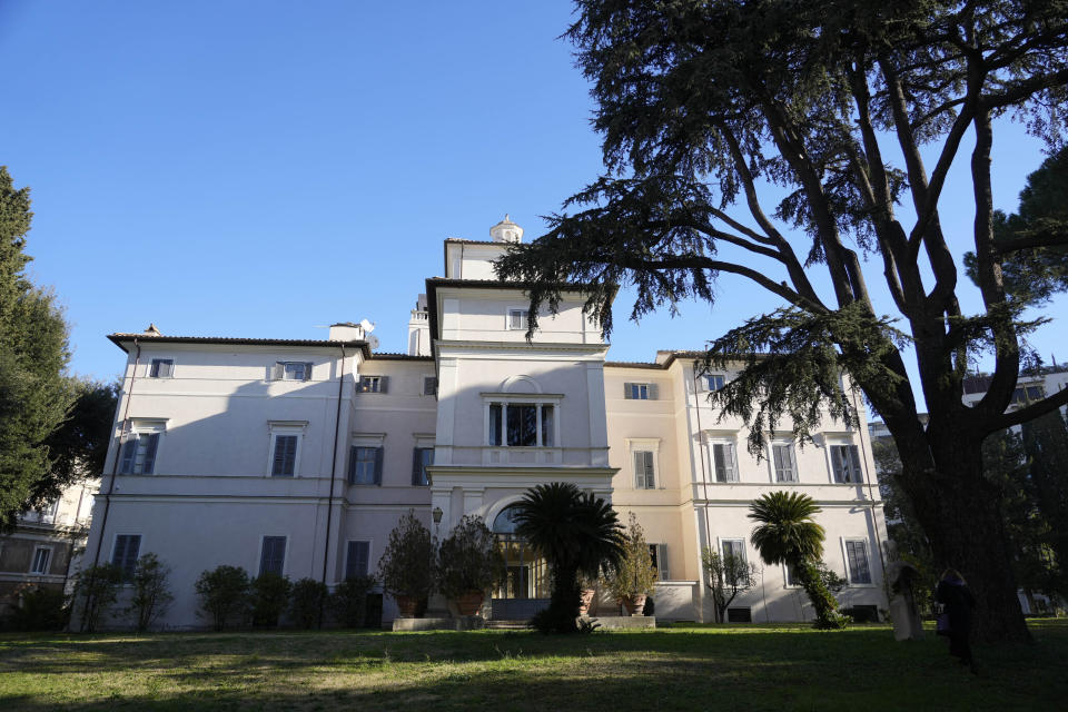 FILE - A general view of the Casino dell'Aurora, also known as Villa Ludovisi, in Rome, on Jan. 18, 2022. A Texas-born princess who lives in a Rome villa containing the only known ceiling painted by Caravaggio is facing a court-ordered eviction Thursday in the latest chapter in an inheritance dispute with the heirs of one of Rome’s aristocratic families. (AP Photo/Gregorio Borgia, File)